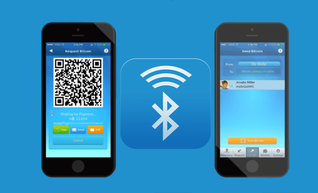 Bluetooth er som overføringsalternativ hos Airbitz