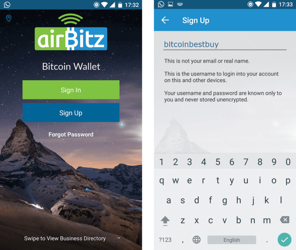 Registrer deg på Airbitz BTC lommebok
