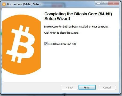 Concluída a configuração do Bitcoin Core