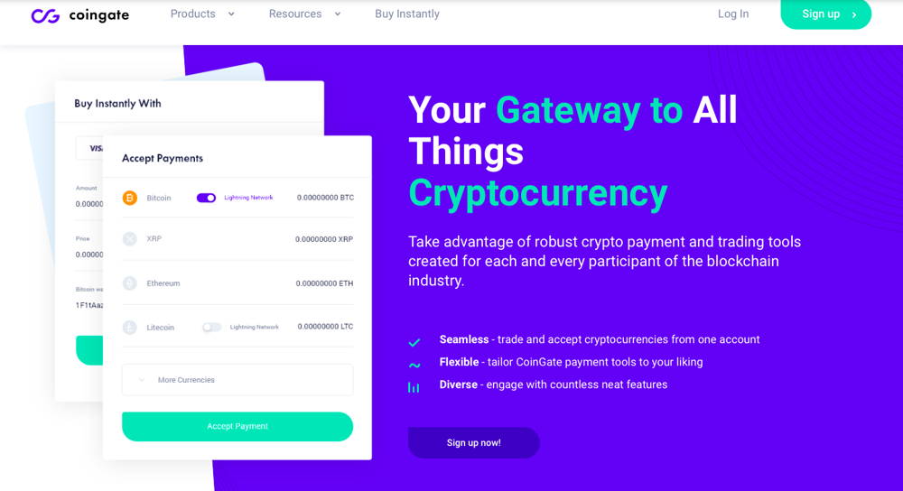 A página principal do gateway de pagamento criptográfico Coingate