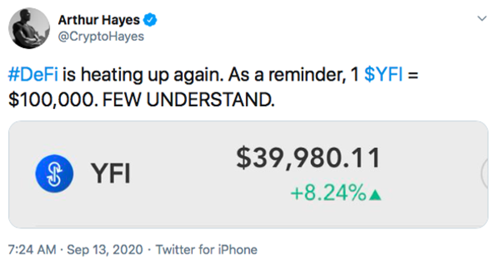 Skjermbilde av en tweet av Bitmex CEO Arthur Hayes