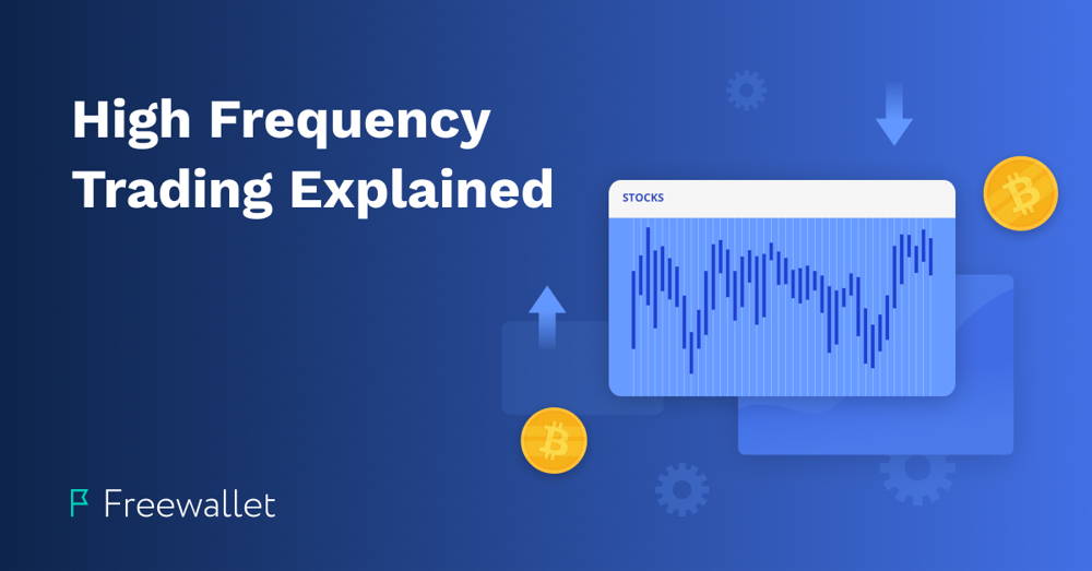 Wykres handlu kryptowalutami i akcjami na niebieskim tle — objaśnienie handlu o wysokiej częstotliwości