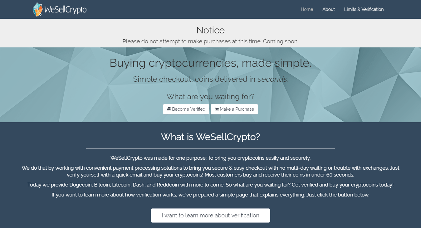 Strona internetowa WeSellCrypto