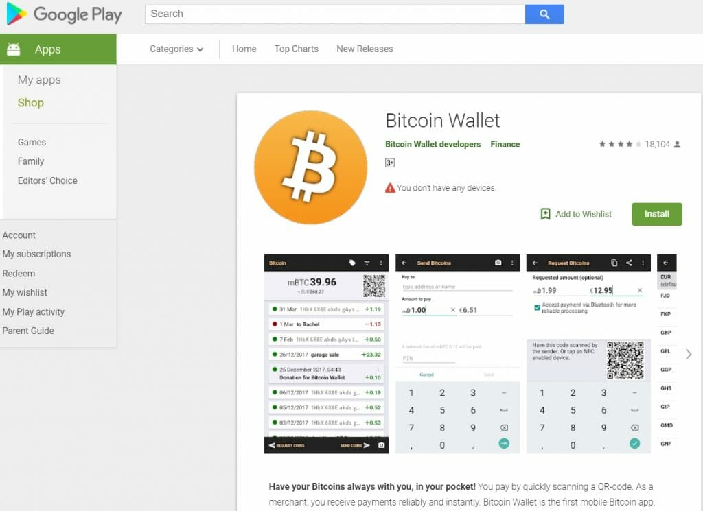 Aplikacja mobilna portfela Bitcoin