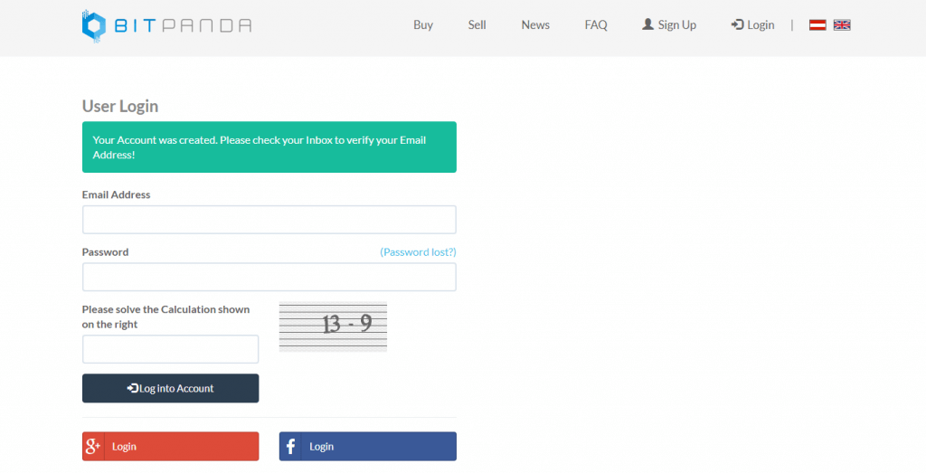 Faça login em sua conta no BitPanda