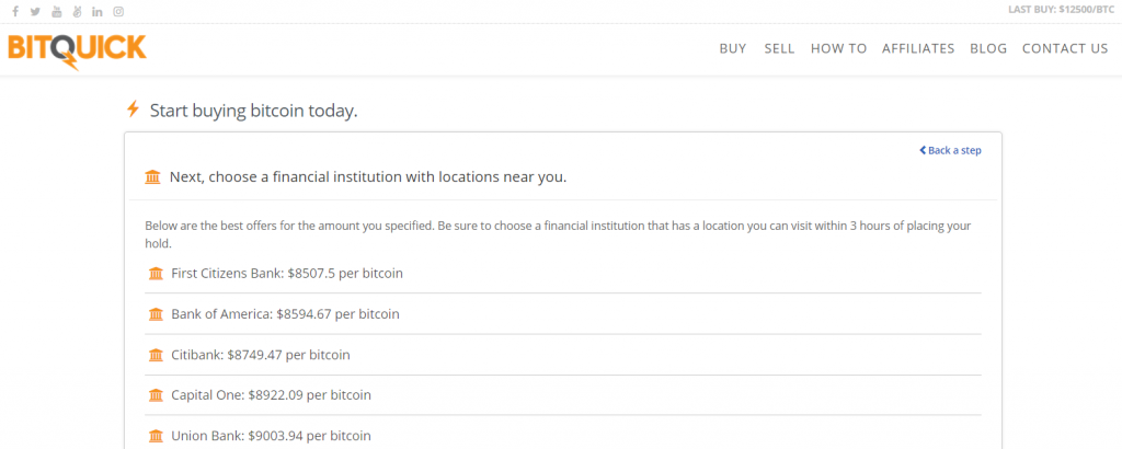 Escolha uma instituição financeira na BitQuick