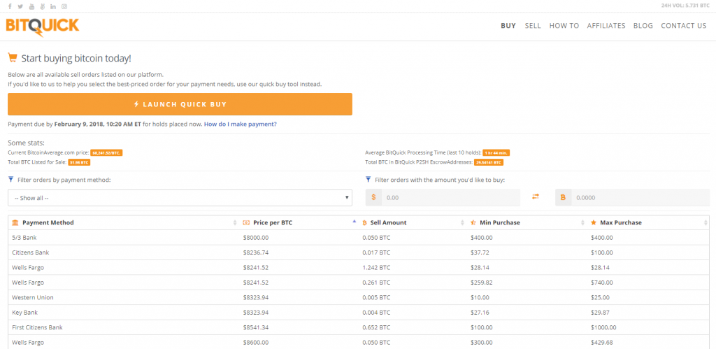 Interface de negociação bastante simples no BitQuick