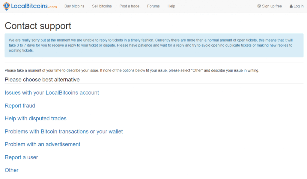 Skontaktuj się z pomocą techniczną w LocalBitcoins