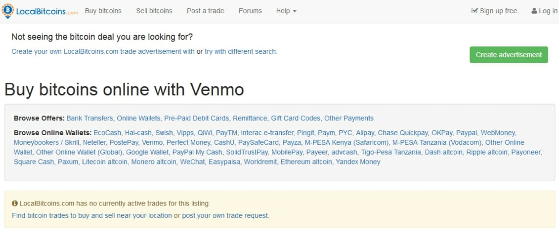 Kup BTC z Venmo w LocalBitcoins