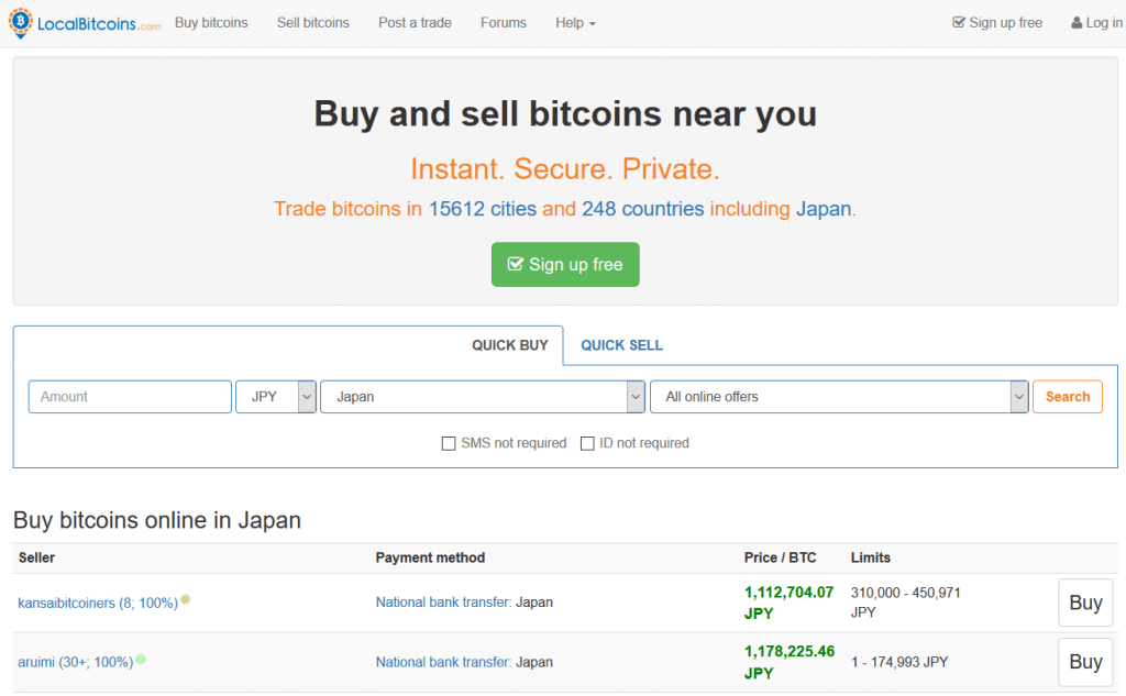 Kup bitcoin w LocalBitcoins w Japonii