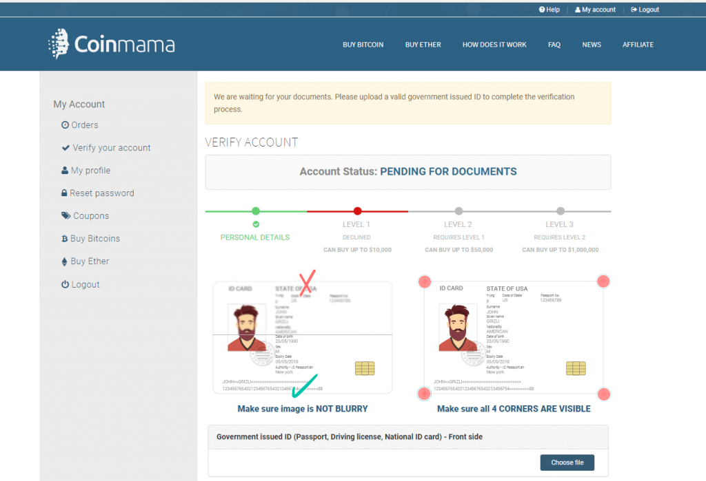 Weryfikacja w Coinmama