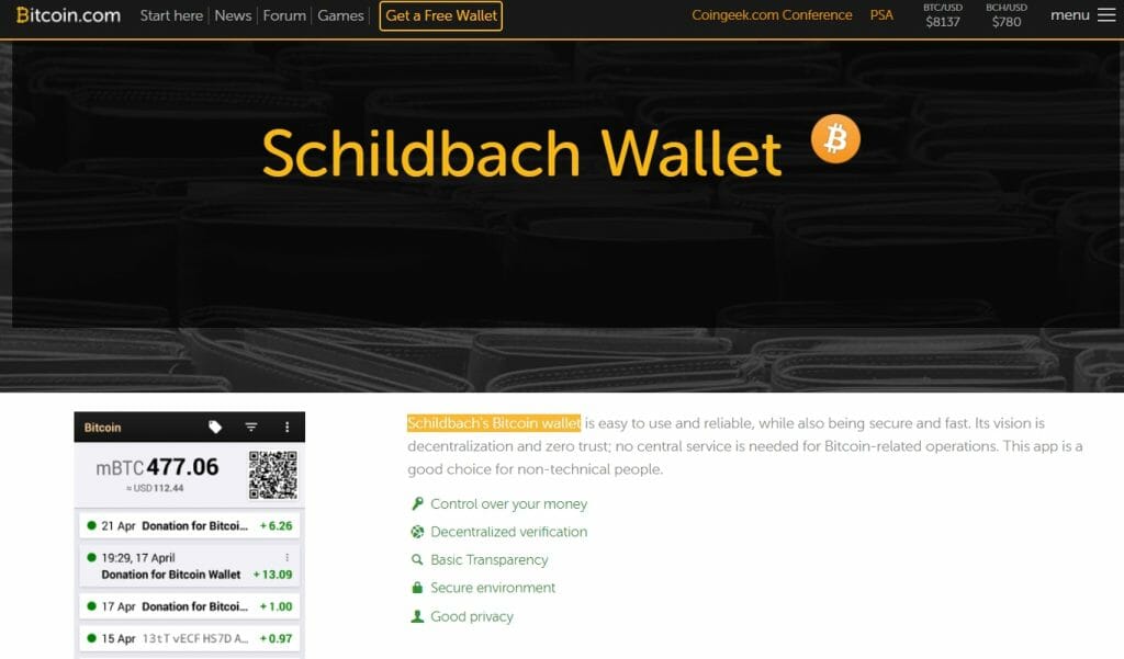 Schildbach bitcoin portemonnee-app