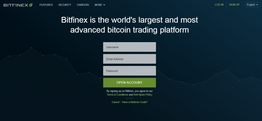 Abra uma conta no Bitfinex Exchange
