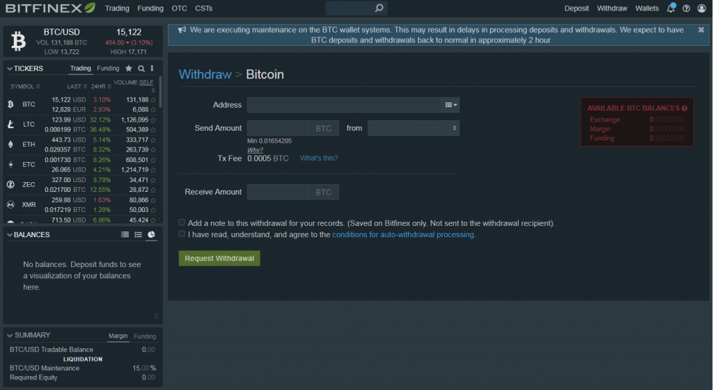 Retire bitcoins da Bitfinex