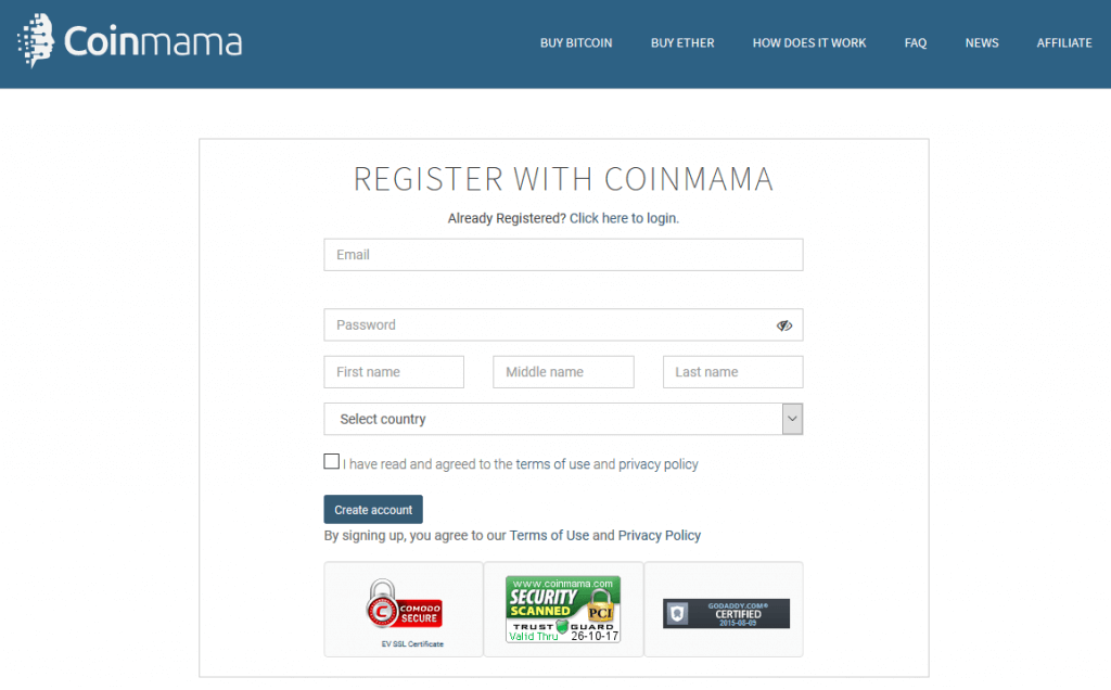 Registrer deg på Coinmama