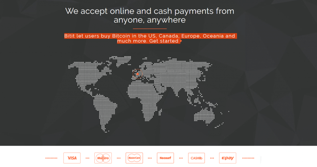 Få bitcoins med Bitit rundt om i verden