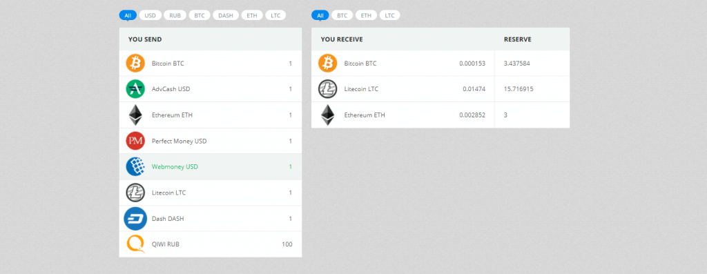 Velg WebMoney å bytte