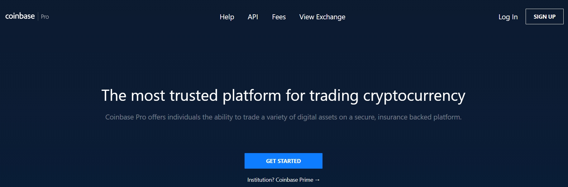 „Coinbase Pro“ (GDAX) oficiali svetainė