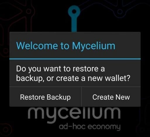 Crie uma nova carteira em Mycelium