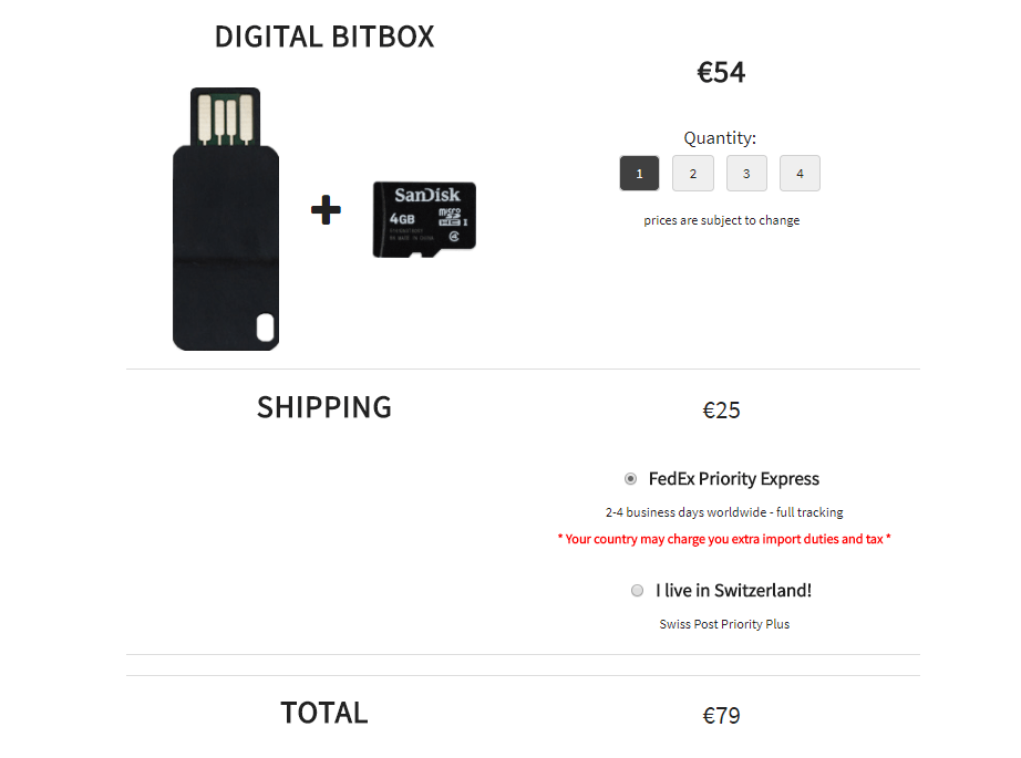 Skaitmeninės „Bitbox“ kaina