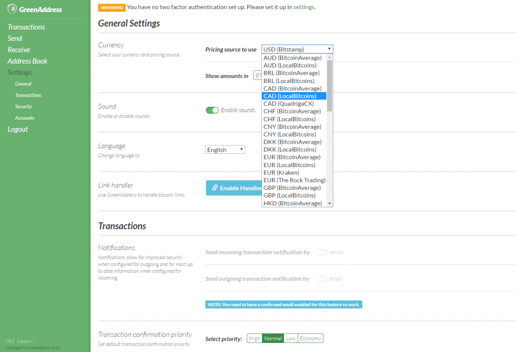 GreenAddress bitcoin-valuta's