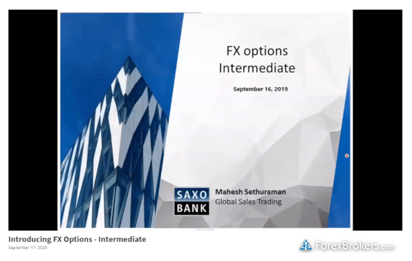 Średniozaawansowany kurs edukacyjny Saxo Bank FX Options