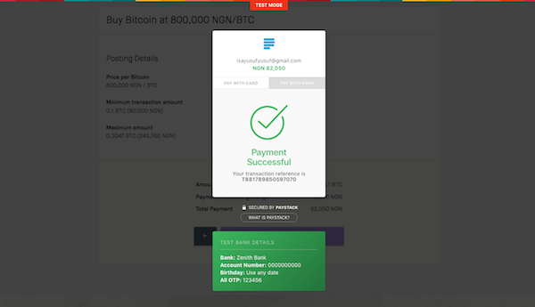Confirmação de pagamento na Bitkoin Africa