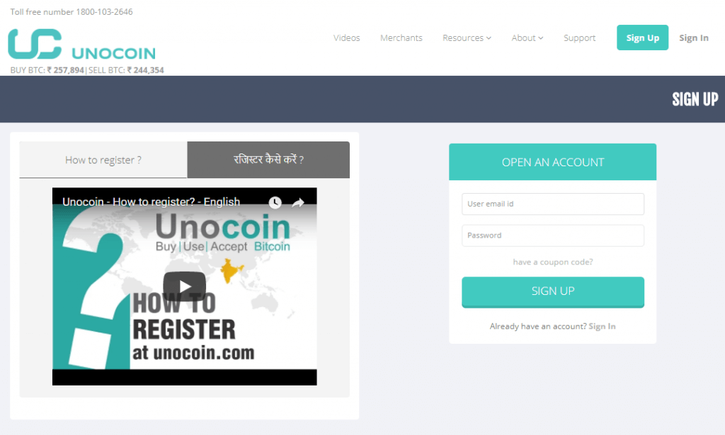 Registrer deg på Unocoin