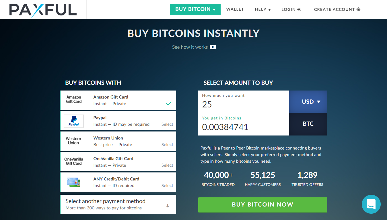 Cumpărați și vindeți bitcoin instantaneu cu Paxful